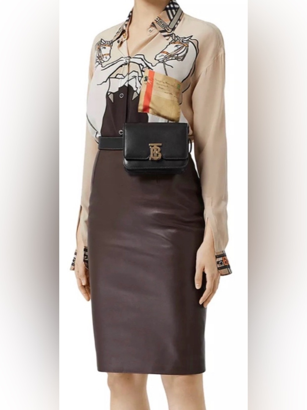 Burberry Pochette Black Mini Pouch Leather TB Waist Belt Bag Body